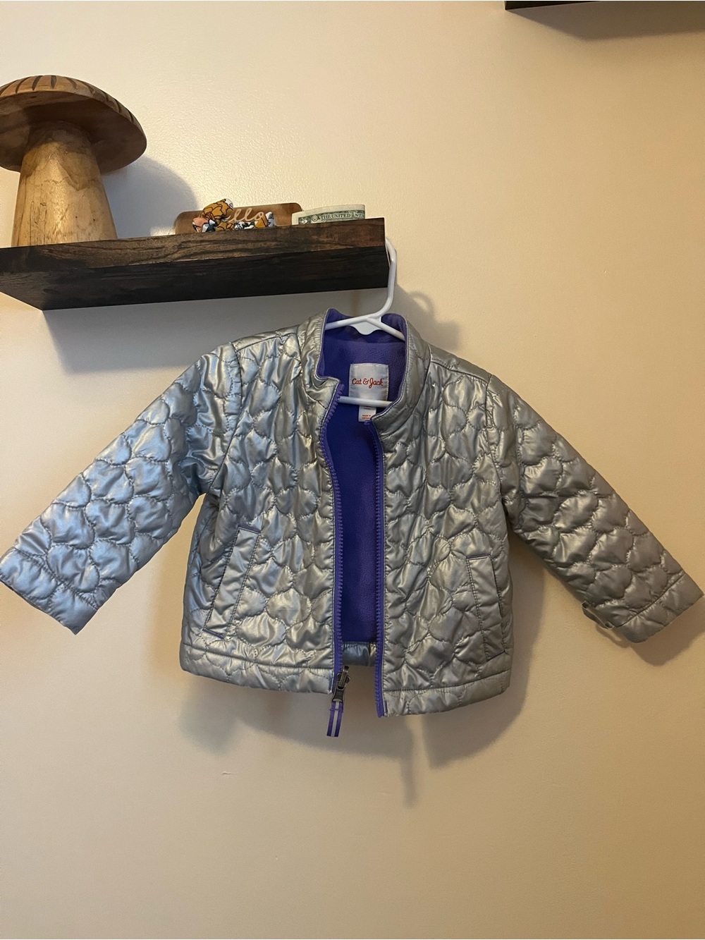Silver and purple medium weight puffer windbreaker fall/winter jacket 18 months